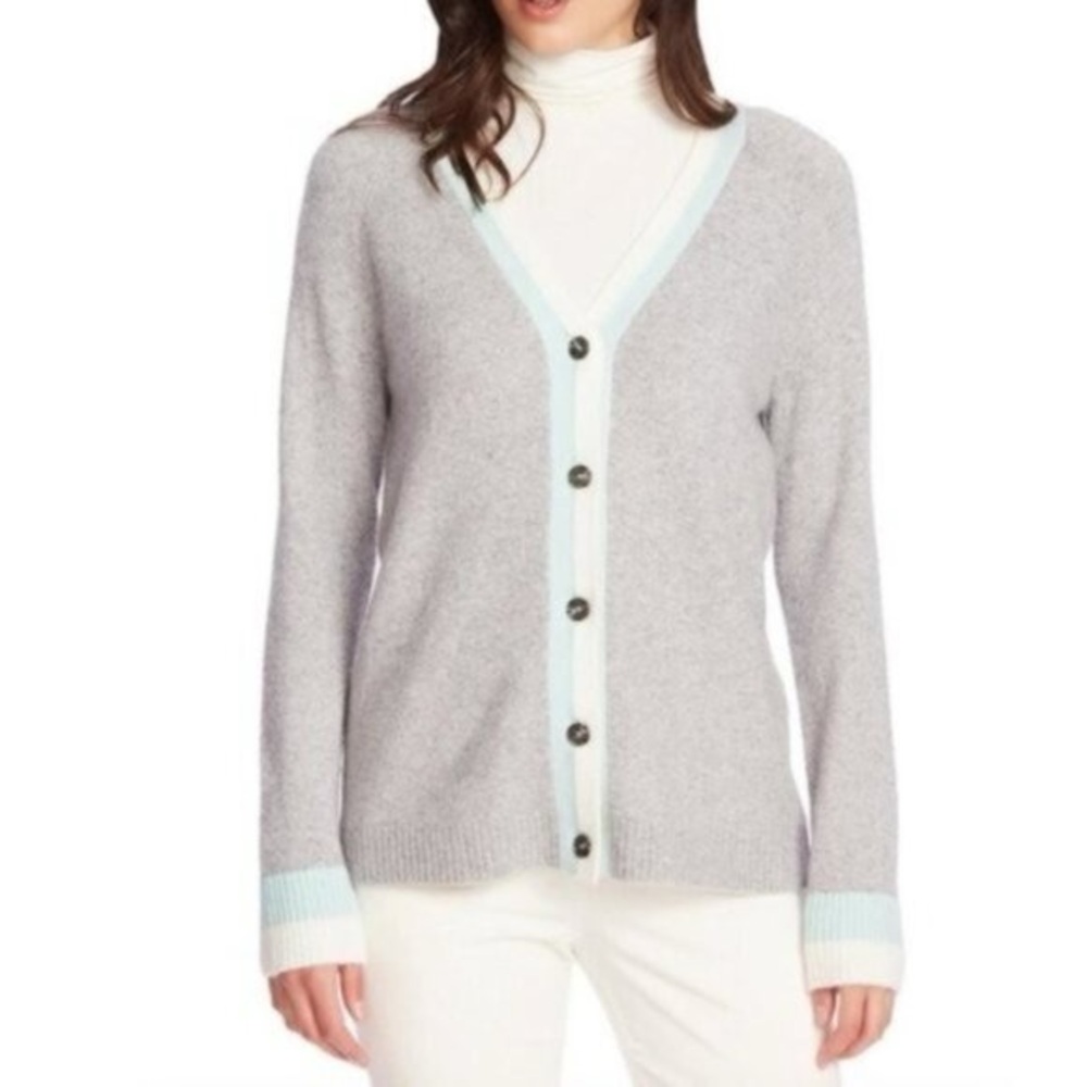 Merino Wool Gray Cardigan Light Blue Alpaca Whimsical Quiet Luxury Old Money